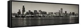 Chicago Skyline In Black And White-Patrick Warneka-Framed Stretched Canvas