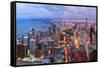 Chicago Skyline Panorama Aerial View with Skyscrapers over Lake Michigan with Cloudy  Sky at Dusk.-Songquan Deng-Framed Stretched Canvas