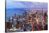 Chicago Skyline Panorama Aerial View with Skyscrapers over Lake Michigan with Cloudy  Sky at Dusk.-Songquan Deng-Stretched Canvas