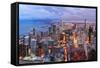 Chicago Skyline Panorama Aerial View with Skyscrapers over Lake Michigan with Cloudy  Sky at Dusk.-Songquan Deng-Framed Stretched Canvas