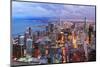 Chicago Skyline Panorama Aerial View with Skyscrapers over Lake Michigan with Cloudy  Sky at Dusk.-Songquan Deng-Mounted Photographic Print