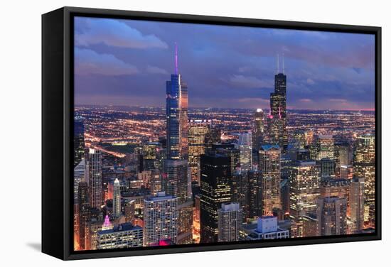 Chicago Skyline Panorama Aerial View with Skyscrapers with Cloudy  Sky at Dusk.-Songquan Deng-Framed Stretched Canvas