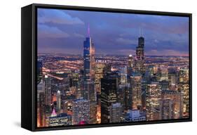 Chicago Skyline Panorama Aerial View with Skyscrapers with Cloudy  Sky at Dusk.-Songquan Deng-Framed Stretched Canvas