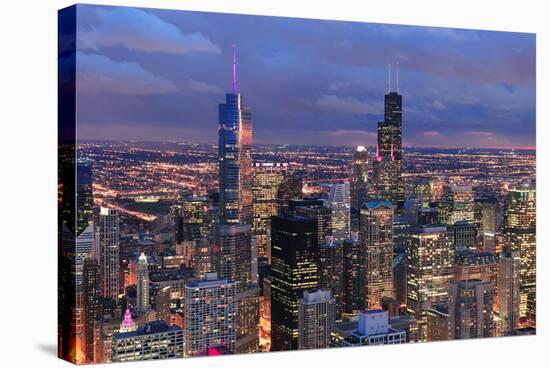 Chicago Skyline Panorama Aerial View with Skyscrapers with Cloudy  Sky at Dusk.-Songquan Deng-Stretched Canvas