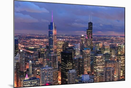 Chicago Skyline Panorama Aerial View with Skyscrapers with Cloudy  Sky at Dusk.-Songquan Deng-Mounted Photographic Print