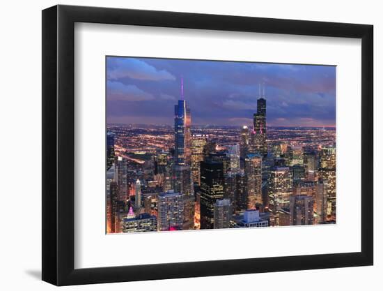 Chicago Skyline Panorama Aerial View with Skyscrapers with Cloudy  Sky at Dusk.-Songquan Deng-Framed Photographic Print