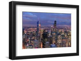 Chicago Skyline Panorama Aerial View with Skyscrapers with Cloudy  Sky at Dusk.-Songquan Deng-Framed Photographic Print