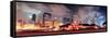 Chicago Skyline Panorama with Skyscrapers and Buckingham Fountain in Grant Park at Night Lit by Col-Songquan Deng-Framed Stretched Canvas