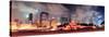 Chicago Skyline Panorama with Skyscrapers and Buckingham Fountain in Grant Park at Night Lit by Col-Songquan Deng-Stretched Canvas