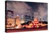 Chicago Skyline Panorama with Skyscrapers and Buckingham Fountain in Grant Park at Night Lit by Col-Songquan Deng-Stretched Canvas