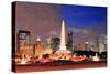 Chicago Skyline Panorama with Skyscrapers and Buckingham Fountain in Grant Park at Night Lit by Col-Songquan Deng-Stretched Canvas