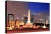 Chicago Skyline Panorama with Skyscrapers and Buckingham Fountain in Grant Park at Night Lit by Col-Songquan Deng-Stretched Canvas