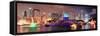 Chicago Skyline Panorama with Skyscrapers and Buckingham Fountain in Grant Park at Night Lit by Col-Songquan Deng-Framed Stretched Canvas