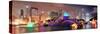 Chicago Skyline Panorama with Skyscrapers and Buckingham Fountain in Grant Park at Night Lit by Col-Songquan Deng-Stretched Canvas