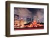 Chicago Skyline Panorama with Skyscrapers and Buckingham Fountain in Grant Park at Night Lit by Col-Songquan Deng-Framed Photographic Print