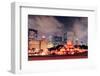 Chicago Skyline Panorama with Skyscrapers and Buckingham Fountain in Grant Park at Night Lit by Col-Songquan Deng-Framed Photographic Print