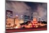 Chicago Skyline Panorama with Skyscrapers and Buckingham Fountain in Grant Park at Night Lit by Col-Songquan Deng-Mounted Photographic Print