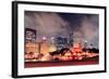 Chicago Skyline Panorama with Skyscrapers and Buckingham Fountain in Grant Park at Night Lit by Col-Songquan Deng-Framed Photographic Print