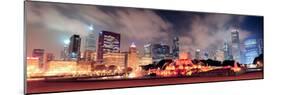 Chicago Skyline Panorama with Skyscrapers and Buckingham Fountain in Grant Park at Night Lit by Col-Songquan Deng-Mounted Photographic Print