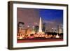 Chicago Skyline Panorama with Skyscrapers and Buckingham Fountain in Grant Park at Night Lit by Col-Songquan Deng-Framed Photographic Print