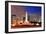 Chicago Skyline Panorama with Skyscrapers and Buckingham Fountain in Grant Park at Night Lit by Col-Songquan Deng-Framed Photographic Print