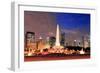 Chicago Skyline Panorama with Skyscrapers and Buckingham Fountain in Grant Park at Night Lit by Col-Songquan Deng-Framed Photographic Print