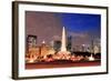 Chicago Skyline Panorama with Skyscrapers and Buckingham Fountain in Grant Park at Night Lit by Col-Songquan Deng-Framed Photographic Print