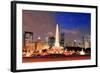 Chicago Skyline Panorama with Skyscrapers and Buckingham Fountain in Grant Park at Night Lit by Col-Songquan Deng-Framed Photographic Print