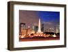 Chicago Skyline Panorama with Skyscrapers and Buckingham Fountain in Grant Park at Night Lit by Col-Songquan Deng-Framed Photographic Print