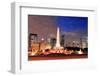 Chicago Skyline Panorama with Skyscrapers and Buckingham Fountain in Grant Park at Night Lit by Col-Songquan Deng-Framed Photographic Print