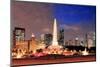 Chicago Skyline Panorama with Skyscrapers and Buckingham Fountain in Grant Park at Night Lit by Col-Songquan Deng-Mounted Photographic Print