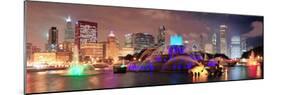 Chicago Skyline Panorama with Skyscrapers and Buckingham Fountain in Grant Park at Night Lit by Col-Songquan Deng-Mounted Photographic Print