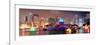 Chicago Skyline Panorama with Skyscrapers and Buckingham Fountain in Grant Park at Night Lit by Col-Songquan Deng-Framed Photographic Print