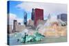 Chicago Skyline Panorama with Skyscrapers and Buckingham Fountain in Grant Park in the Morning With-Songquan Deng-Stretched Canvas