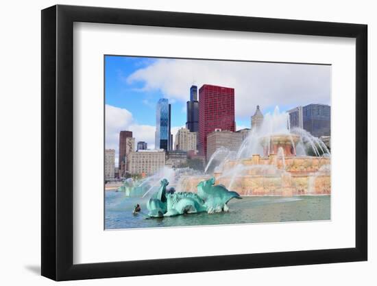 Chicago Skyline Panorama with Skyscrapers and Buckingham Fountain in Grant Park in the Morning With-Songquan Deng-Framed Photographic Print