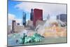 Chicago Skyline Panorama with Skyscrapers and Buckingham Fountain in Grant Park in the Morning With-Songquan Deng-Mounted Photographic Print