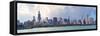 Chicago Skyline Panorama with Skyscrapers over Lake Michigan with Cloudy Blue Sky.-Songquan Deng-Framed Stretched Canvas