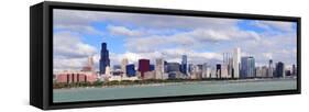 Chicago Skyline Panorama with Skyscrapers over Lake Michigan with Cloudy Blue Sky.-Songquan Deng-Framed Stretched Canvas