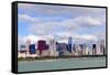 Chicago Skyline Panorama with Skyscrapers over Lake Michigan with Cloudy Blue Sky.-Songquan Deng-Framed Stretched Canvas