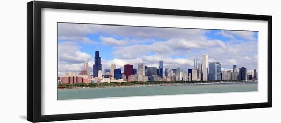 Chicago Skyline Panorama with Skyscrapers over Lake Michigan with Cloudy Blue Sky.-Songquan Deng-Framed Photographic Print