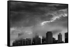 Chicago Skyline Storm BW-Steve Gadomski-Framed Stretched Canvas