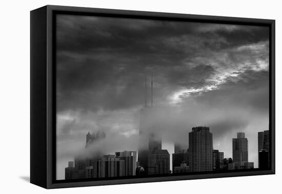 Chicago Skyline Storm BW-Steve Gadomski-Framed Stretched Canvas