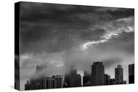 Chicago Skyline Storm BW-Steve Gadomski-Stretched Canvas