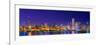 Chicago skyline with Cubs World Series lights night, Lake Michigan, Chicago, Cook County, Illino...-null-Framed Photographic Print