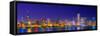 Chicago skyline with Cubs World Series lights night, Lake Michigan, Chicago, Cook County, Illino...-null-Framed Stretched Canvas