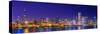 Chicago skyline with Cubs World Series lights night, Lake Michigan, Chicago, Cook County, Illino...-null-Stretched Canvas