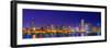 Chicago skyline with Cubs World Series lights night, Lake Michigan, Chicago, Cook County, Illino...-null-Framed Photographic Print