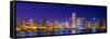 Chicago skyline with Cubs World Series lights night, Lake Michigan, Chicago, Cook County, Illino...-null-Framed Stretched Canvas