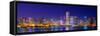 Chicago skyline with Cubs World Series lights night, Lake Michigan, Chicago, Cook County, Illino...-null-Framed Stretched Canvas