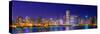 Chicago skyline with Cubs World Series lights night, Lake Michigan, Chicago, Cook County, Illino...-null-Stretched Canvas